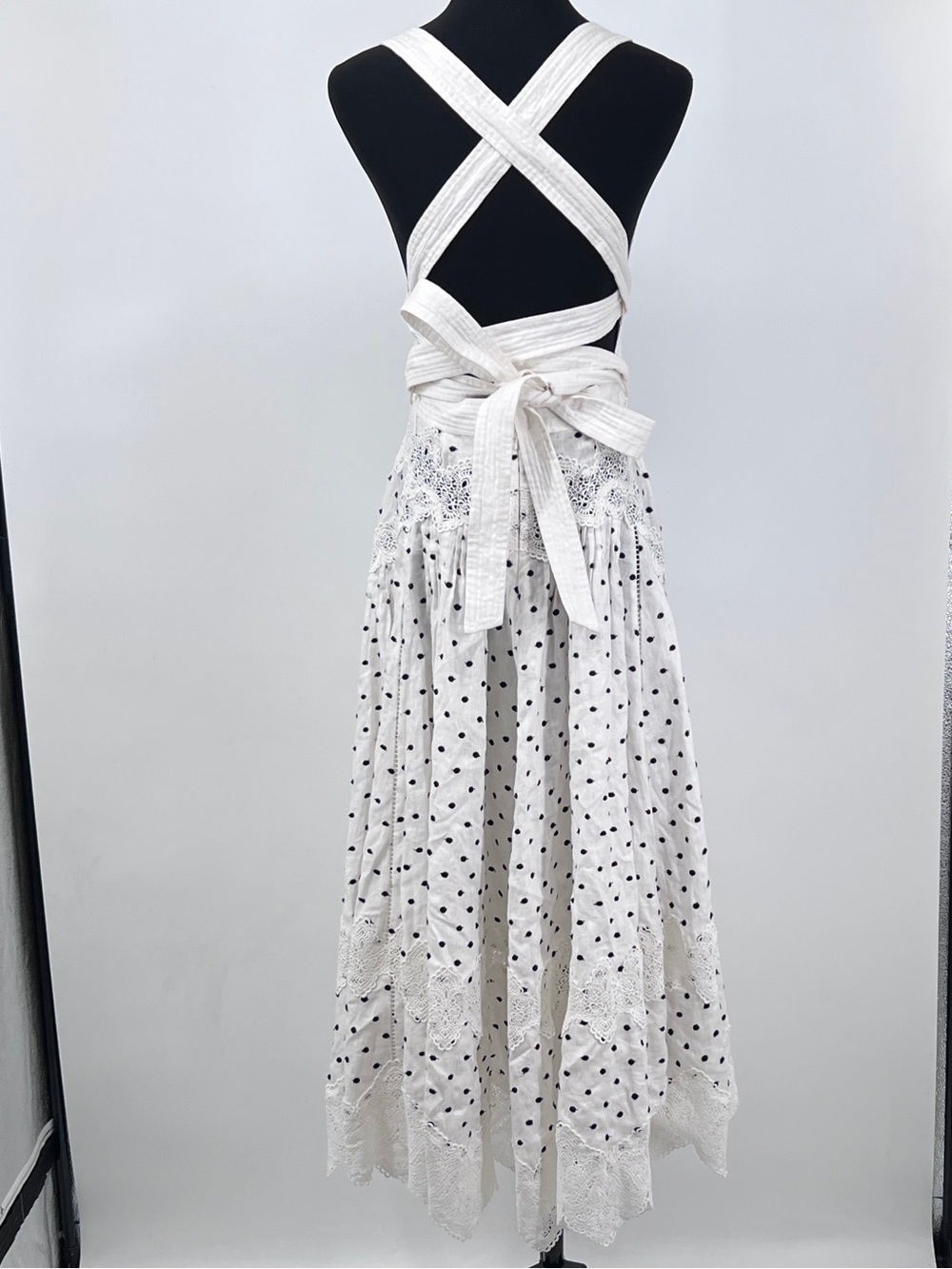 Zimmermann black white linen polka-dot apron midi dress size 1 - Picture 10 of 13